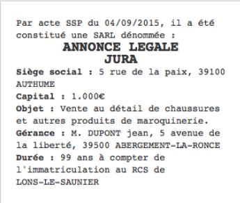 annonce legale jura